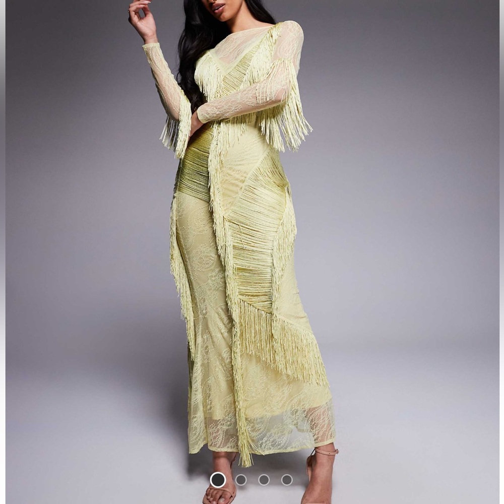 ASOS Light Yellow Lace Fringe Dress